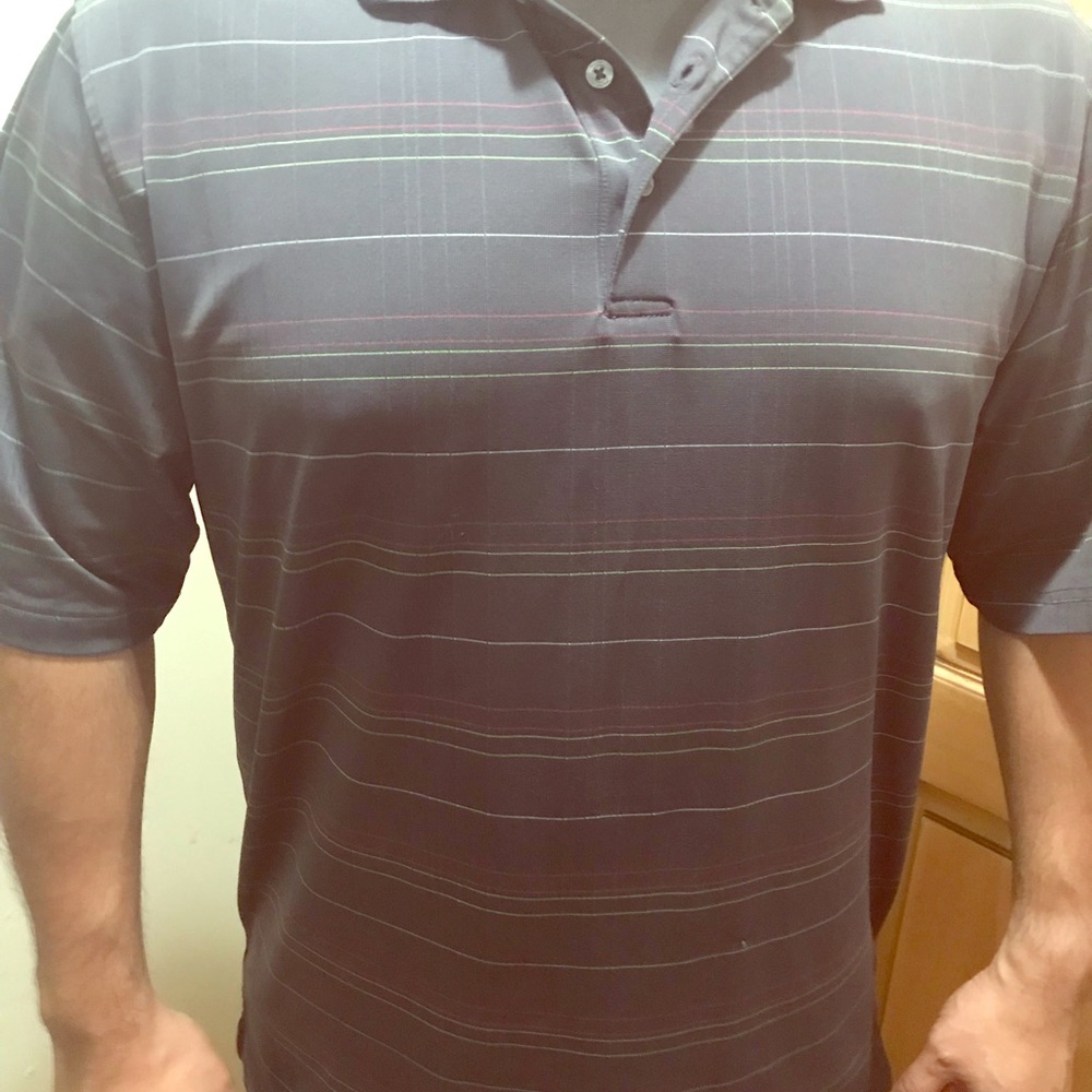 Walter Hagen charcoal stripped golf polo blue size L